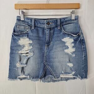 Hollister Distressed Denim Jean Skirt Vintage Stretch High Rise Womens Size 1/25
